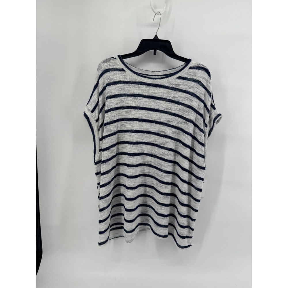Sonoma Coastal Casual 2X Navy White Striped Short Sleeve Sweater Top NEW